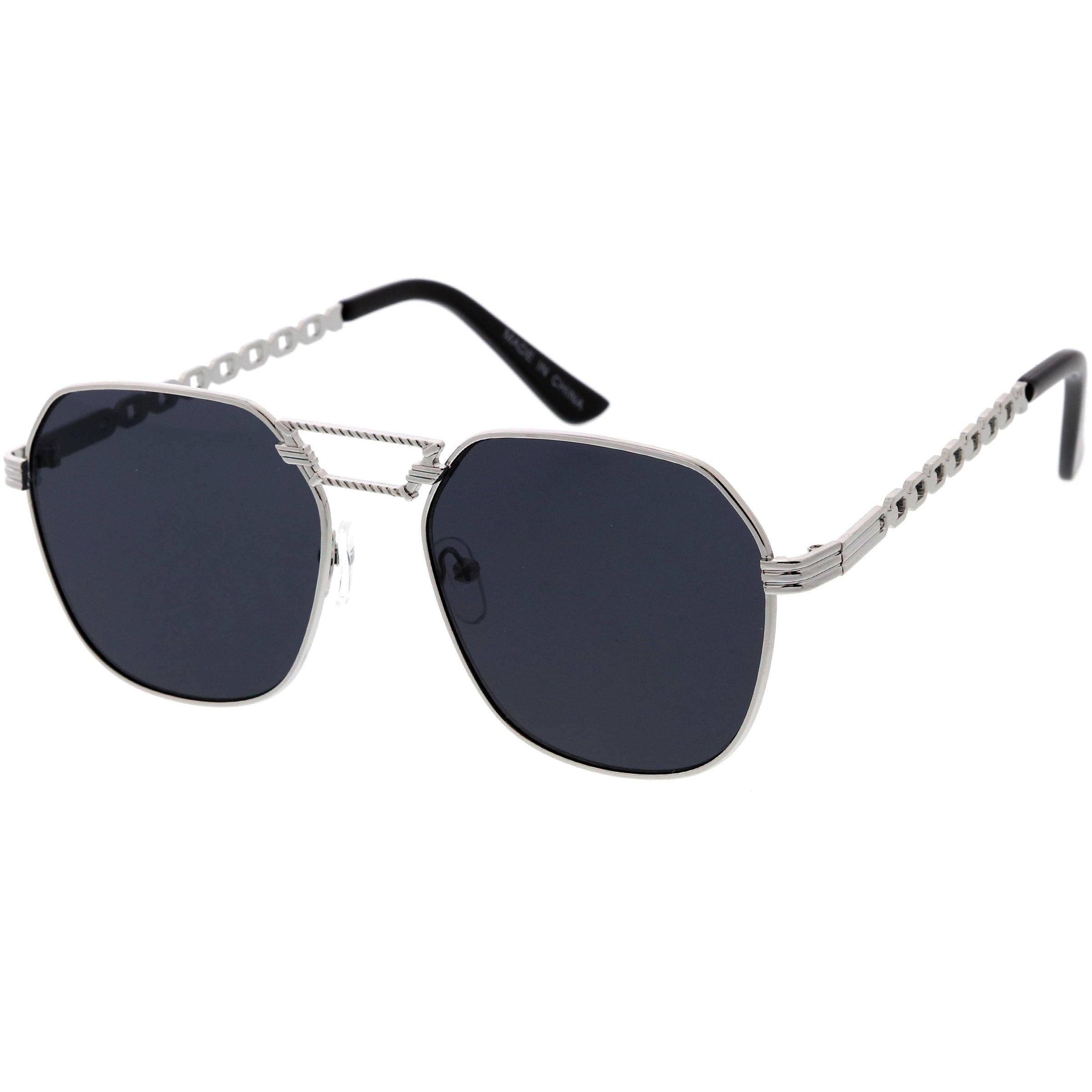 Stylish aviator sunglasses with metal frame and tinted lenses for a trendy, classic look.