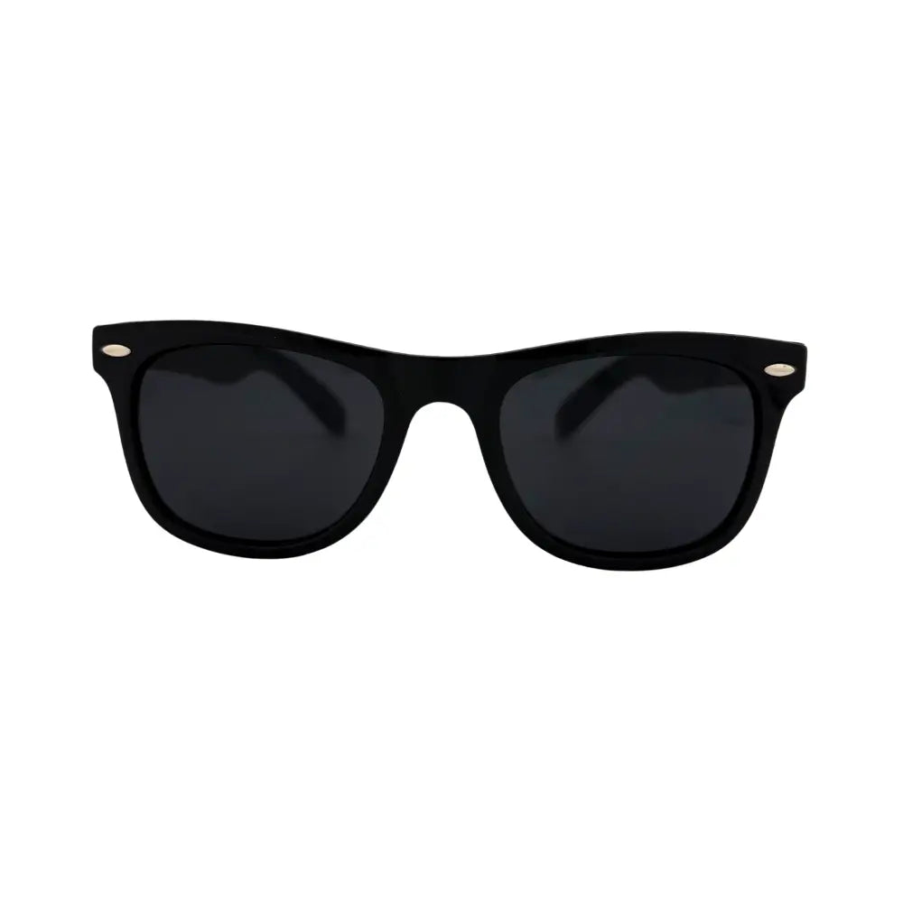 Black plastic-framed sunglasses with dark gray lenses and silver accent details on the temples set of 12 ch264