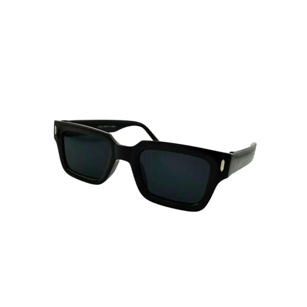 Gafas de sol rectangulares negras con lentes oscuros y sutiles detalles metálicos en las varillas, juego de 12 ch273