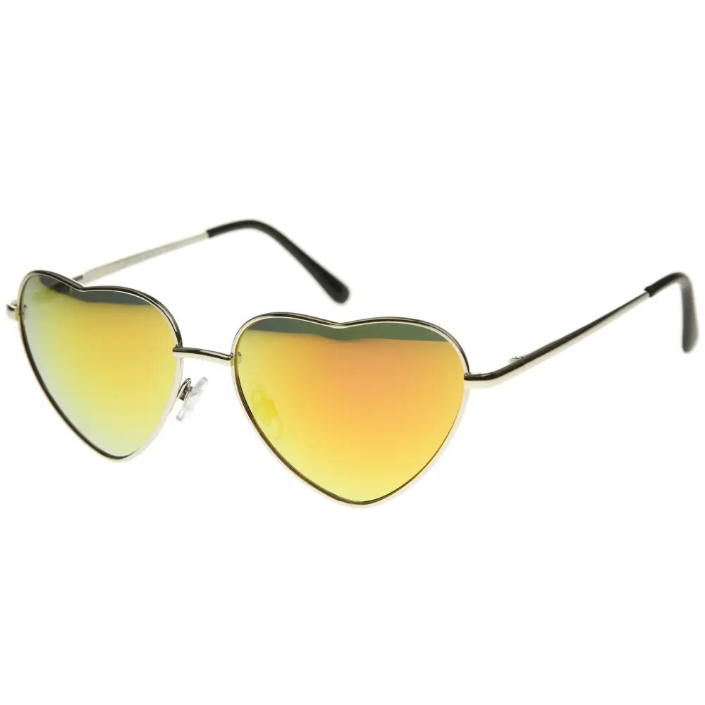 Heart-shaped sunglasses set of 12 with gradient yellow to orange mirrored lenses and metallic frames
