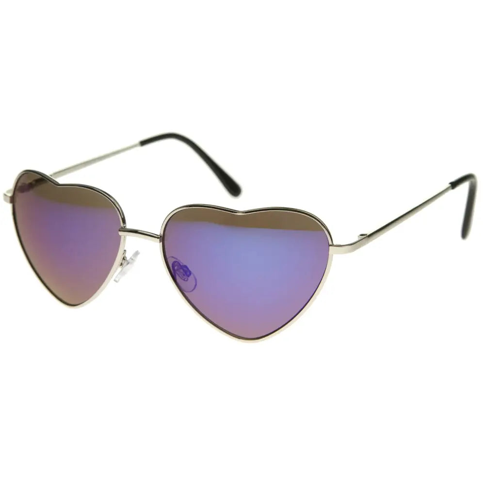 Heart-shaped sunglasses with metallic frame and gradient purple mirrored lenses in a set of 12 jp7121a