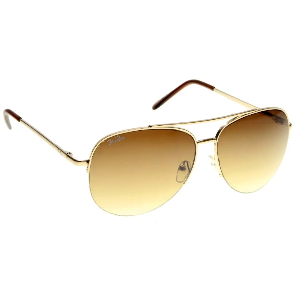 A set of 12 gold-rimmed aviator sunglasses with gradient brown to amber lenses and tortoiseshell temple tips
