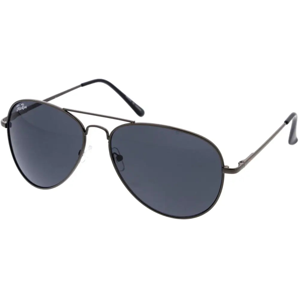 A set of 12 black aviator sunglasses with dark gray lenses and sleek metal frames labeled JR146