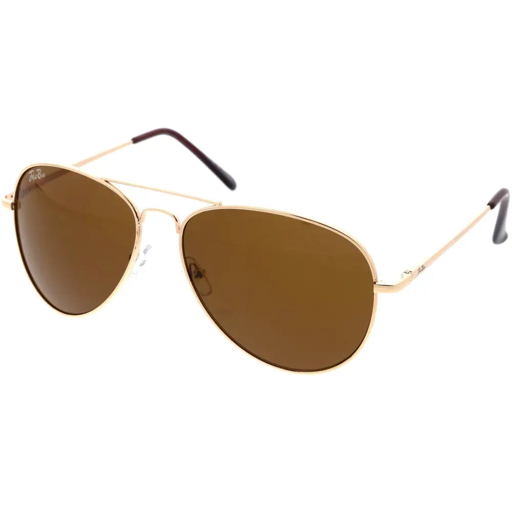 Gafas de sol de aviador doradas con lentes degradados marrones y terminales negros, juego de 12 jr146