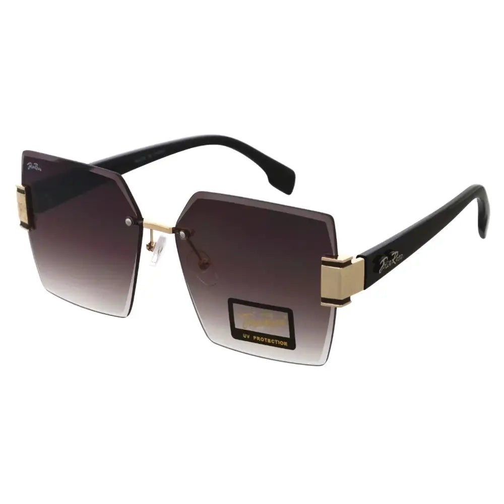 Square sunglasses set of 12 with black and gold frames and gradient brown lenses