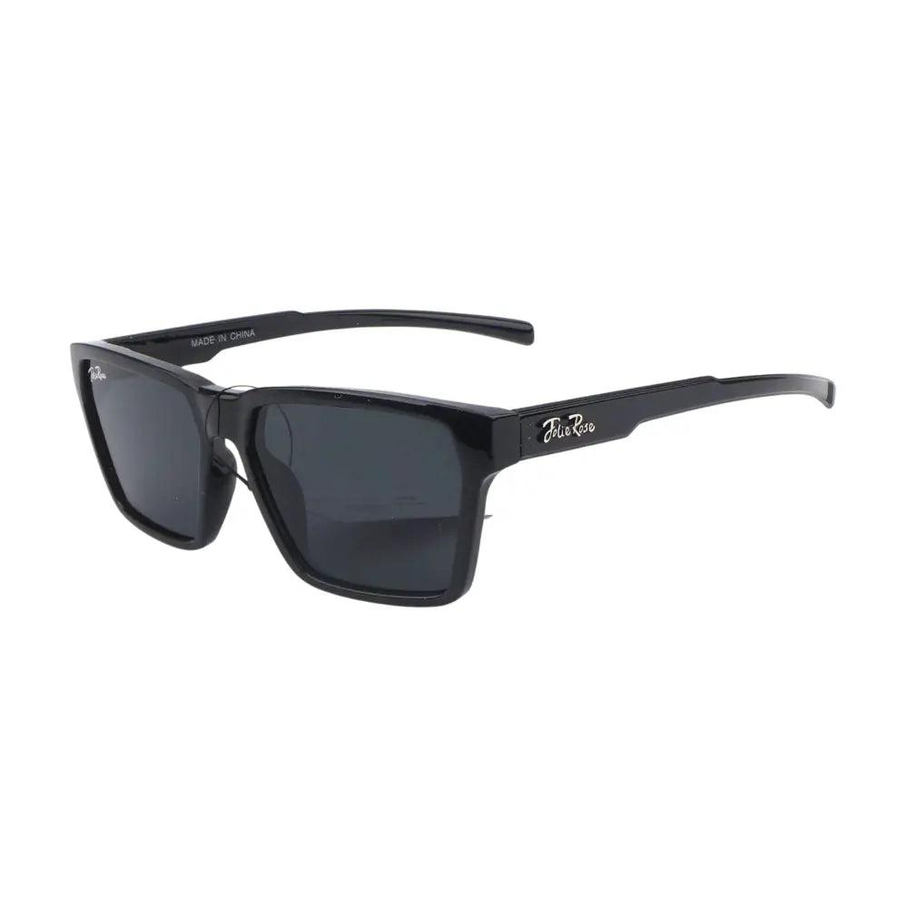 Black rectangular-framed sunglasses with dark gray lenses and a sleek modern design set of 12 in model jr213