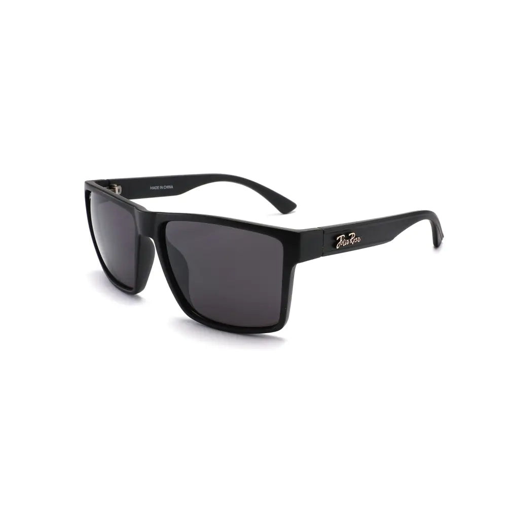 Black rectangular framed sunglasses with dark gray lenses and modern design shown in set of 12 jr221