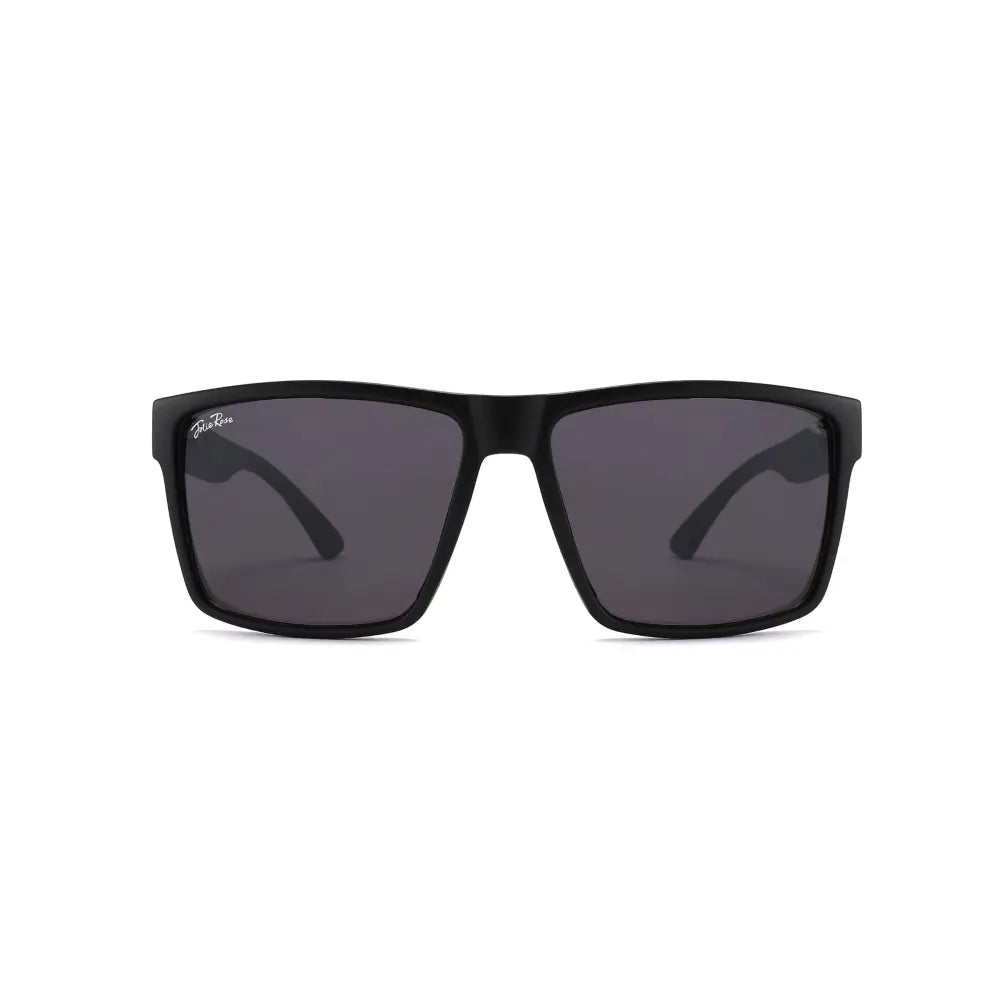 Black rectangular-framed sunglasses with dark gray lenses and a sleek modern design set of 12 model jr221
