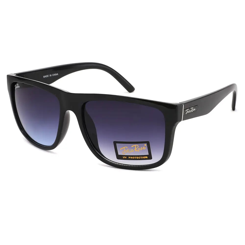 Black rectangular sunglasses with glossy frame and gradient blue to dark purple lenses set of 12 jr235
