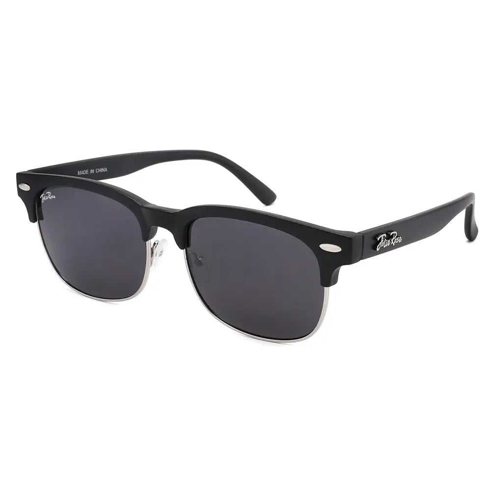 Black wayfarer sunglasses with dark gray lenses and silver metal accents set of 12 model jr236