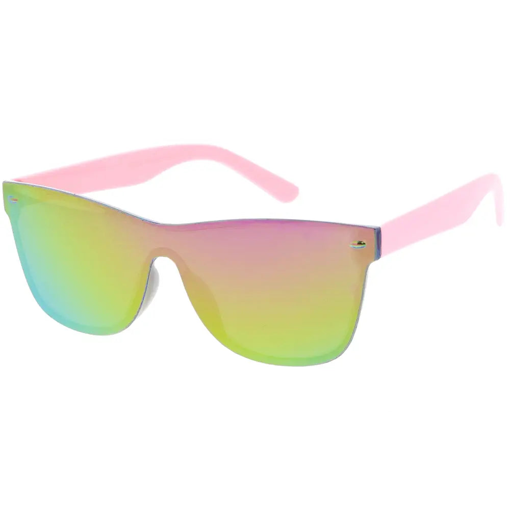 Gafas de sol de montura rosa con lentes iridiscentes degradados de verde a rosa, juego de 12 KCH48