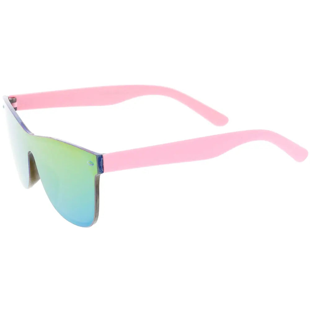 Pink-framed sunglasses with iridescent gradient lenses shifting from green to blue set of 12 kch48