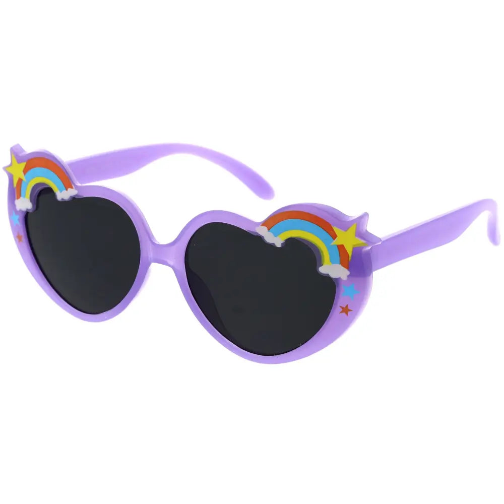 Purple heart-shaped sunglasses with rainbow and star decals on the frames kch57 set of 12