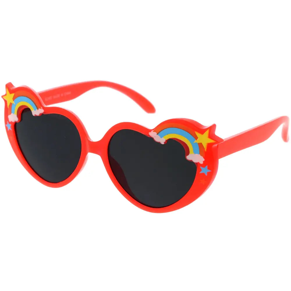 Bright red heart-shaped sunglasses with rainbow and star decals on frames set of 12 KCH57