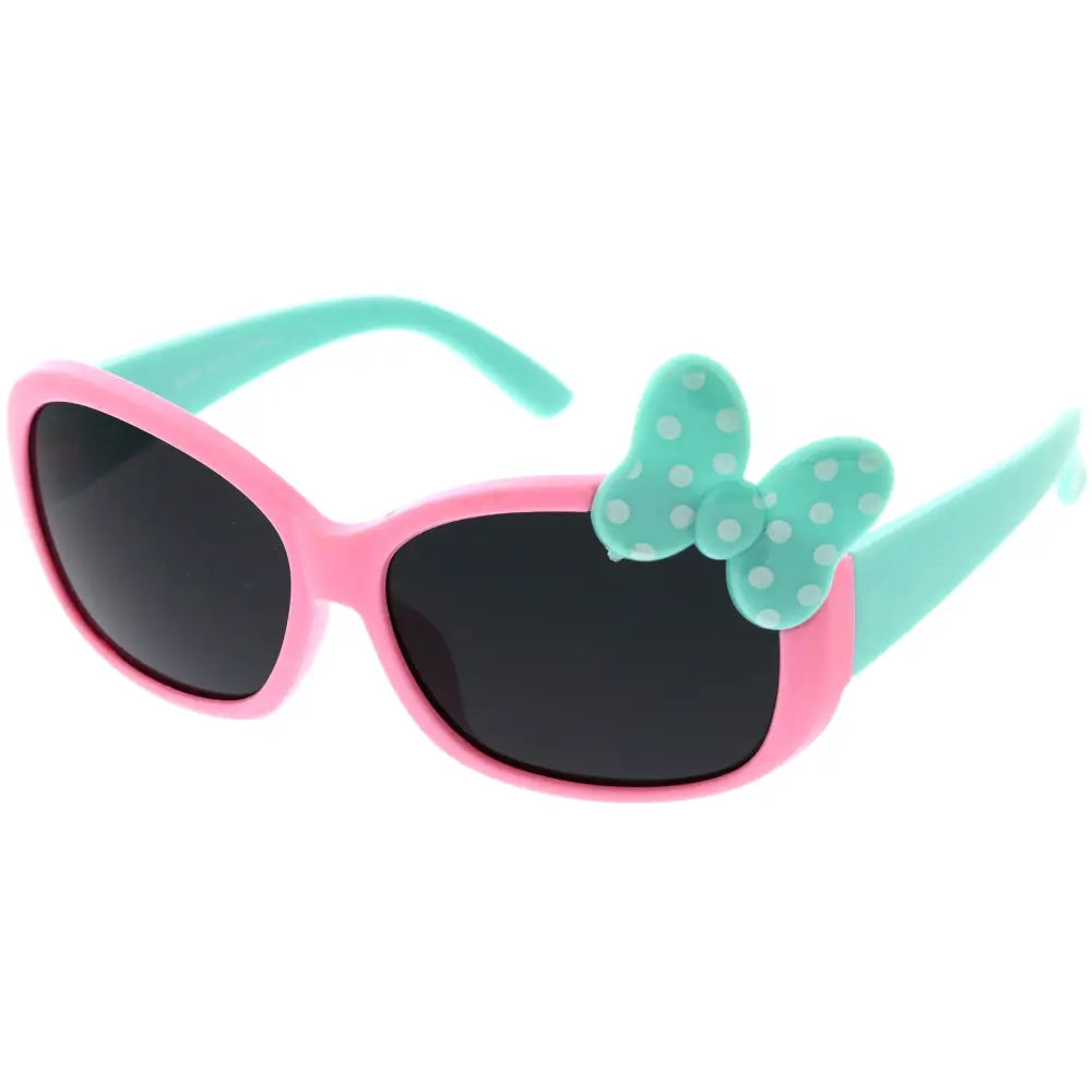 Gafas de sol infantiles rosas y verde azulado con montura ovalada y moño de lunares, juego de 12 kch64