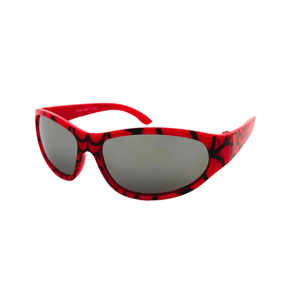 Gafas de sol rojas con diseño de telaraña negro y lentes de espejo grises, juego de 12 KCH68