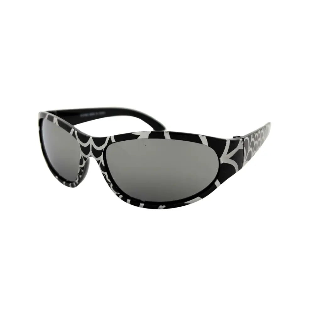 Juego de 12 gafas de sol con diseño de telaraña blanco y negro, lentes de espejo grises y montura rectangular