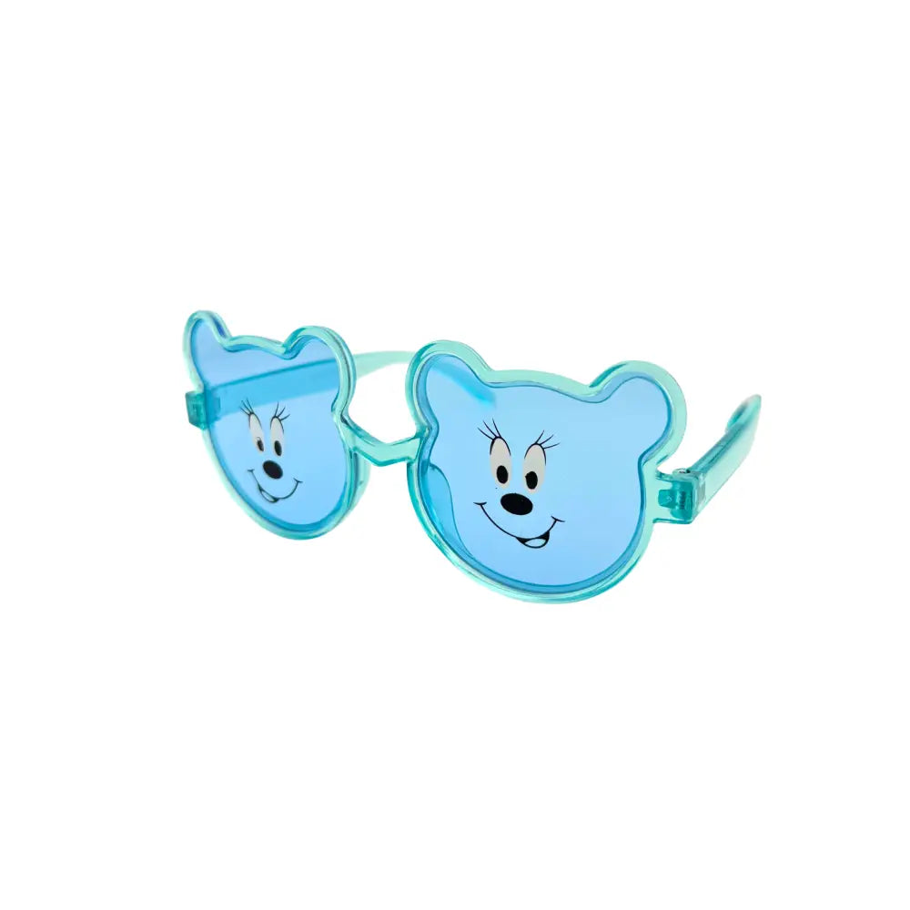 Gafas de sol infantiles azul claro en forma de oso con caras de caricatura en cada lente, juego de 12 kch79