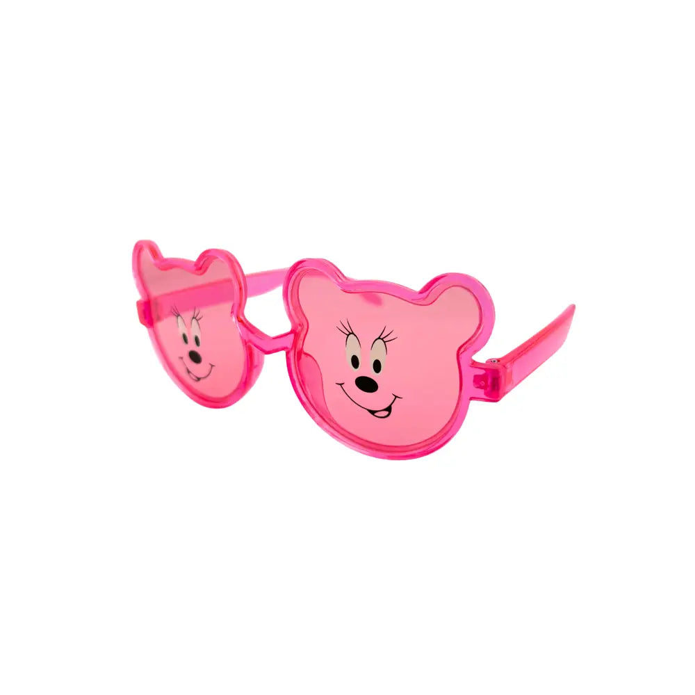 Gafas de sol infantiles rosas en forma de oso con caras de caricatura en cada lente, juego de 12 kch79
