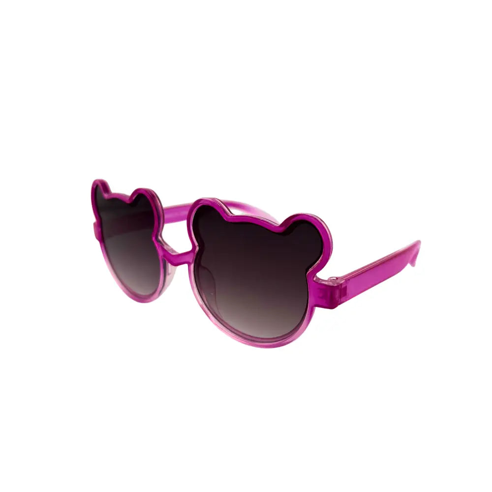 Bright pink plastic heart-shaped kids sunglasses with dark gradient lenses in a set of 12 kch79