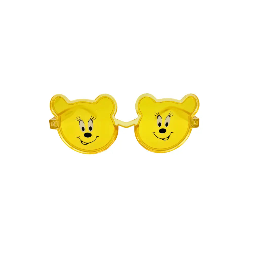 Gafas de sol infantiles amarillas en forma de oso con caras de caricatura en cada lente tintado amarillo, juego de 12