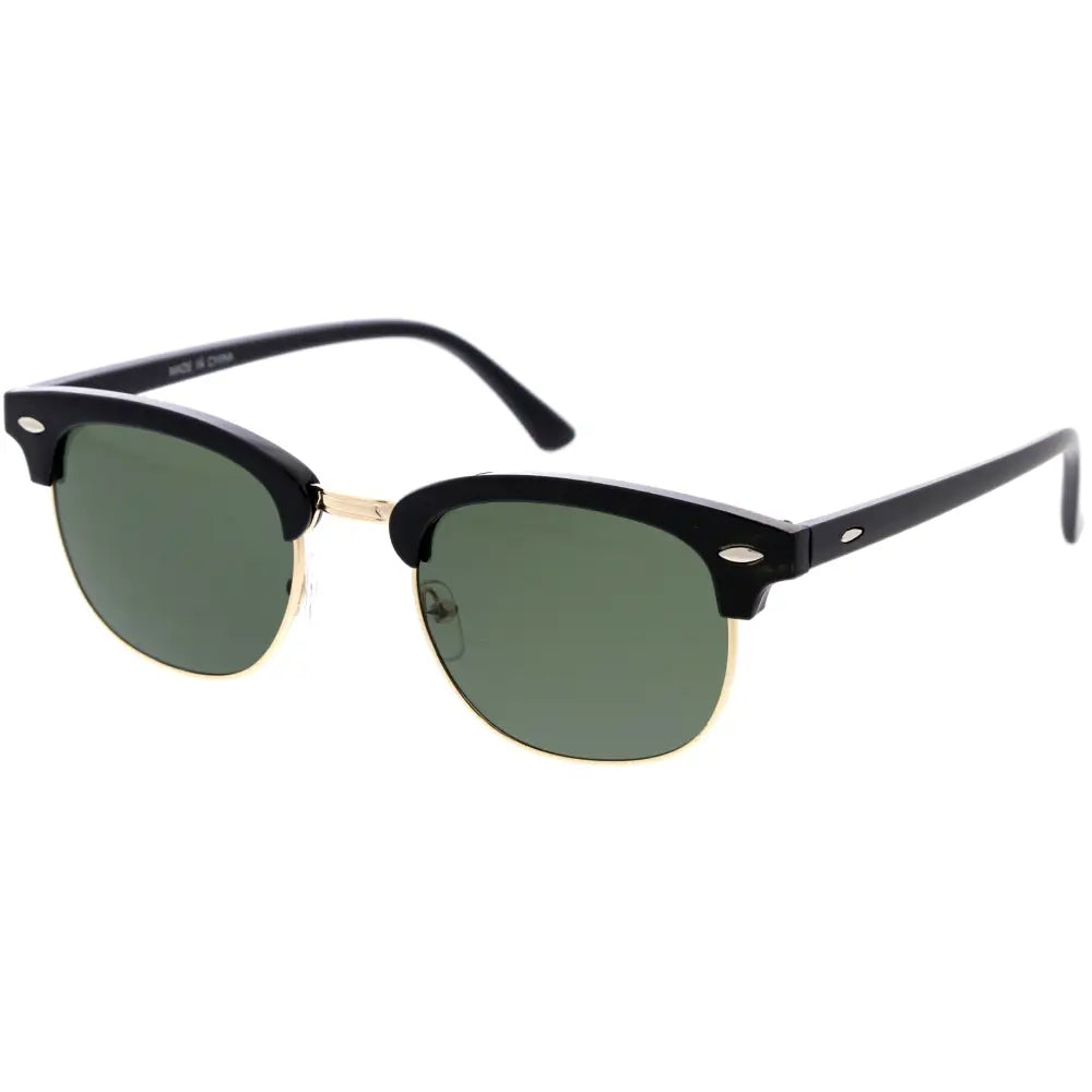 Set of 12 black acetate framed sunglasses with gold metal accents and green gradient lenses model p9071