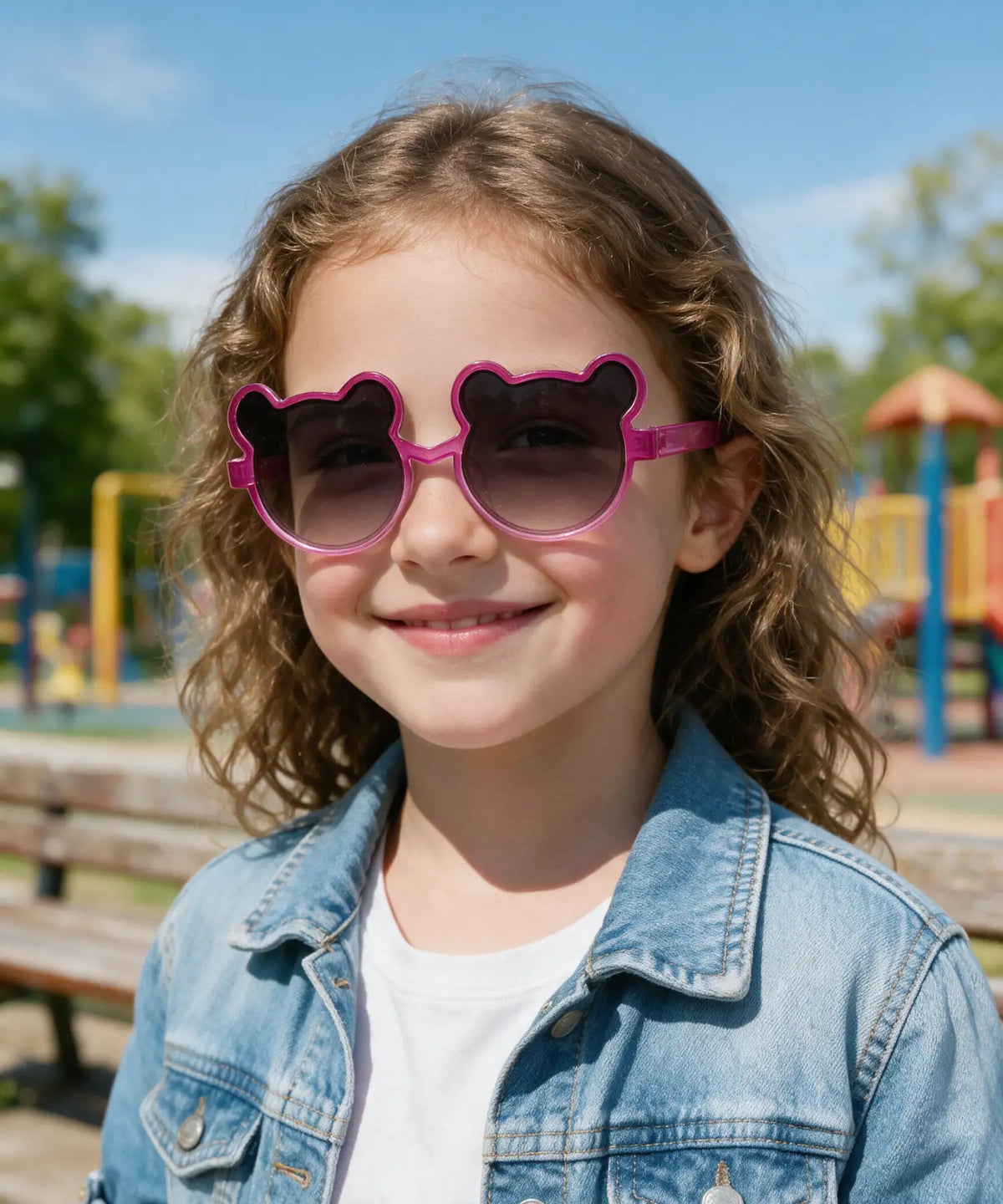 Pink bear-shaped sunglasses with gradient lenses