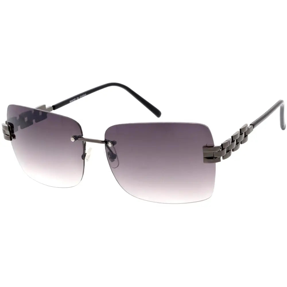 Black metal-framed sunglasses with gradient gray lenses and chain-link design on temples set of 12 rp1660