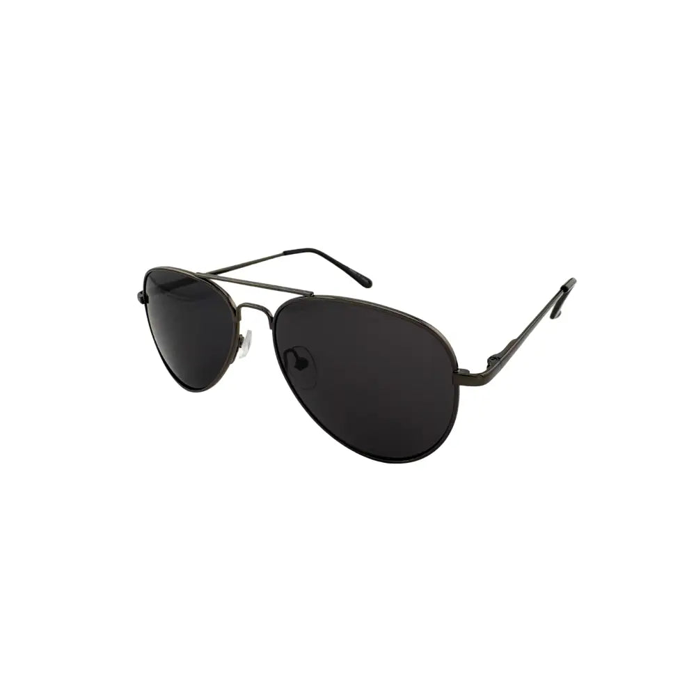 Aviator sunglasses with dark lenses on a white background