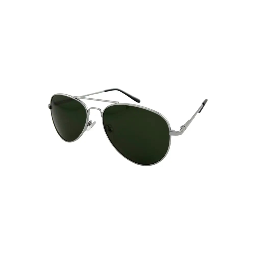 Aviator sunglasses with green lenses on a white background