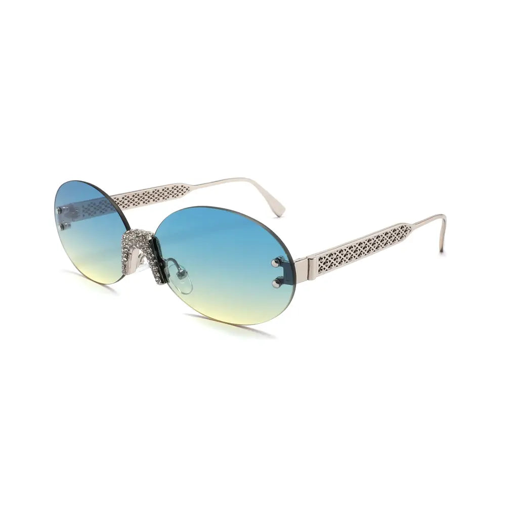 Women's oval sunglasses with colorful lens and rhinestones