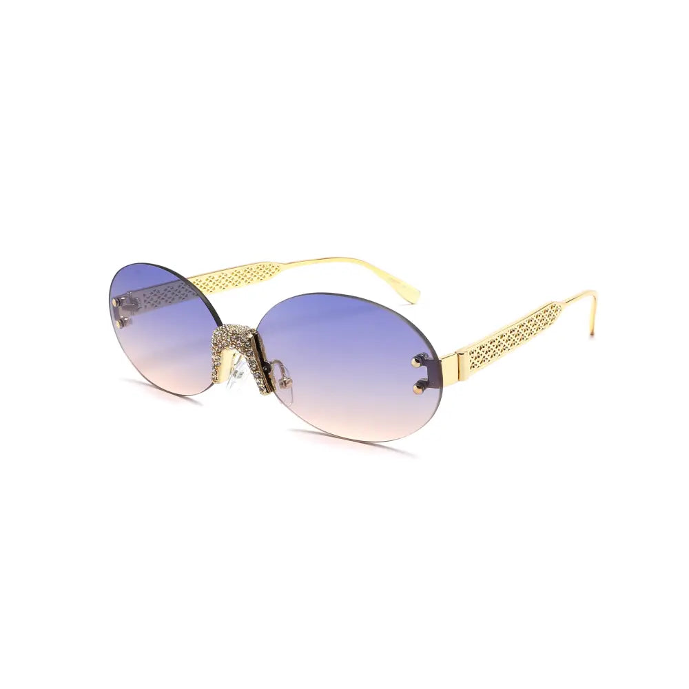 Women's oval sunglasses with colorful lens and rhinestones