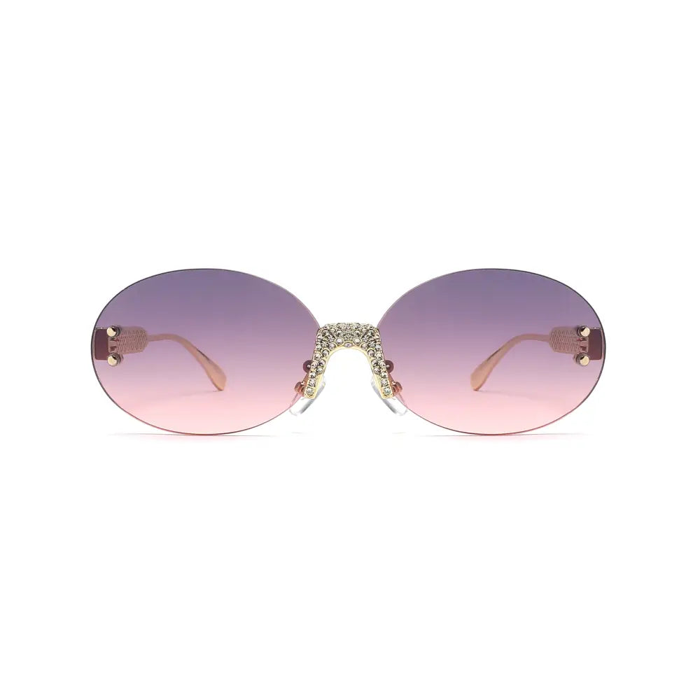 Women's oval sunglasses with colorful lens and rhinestones
