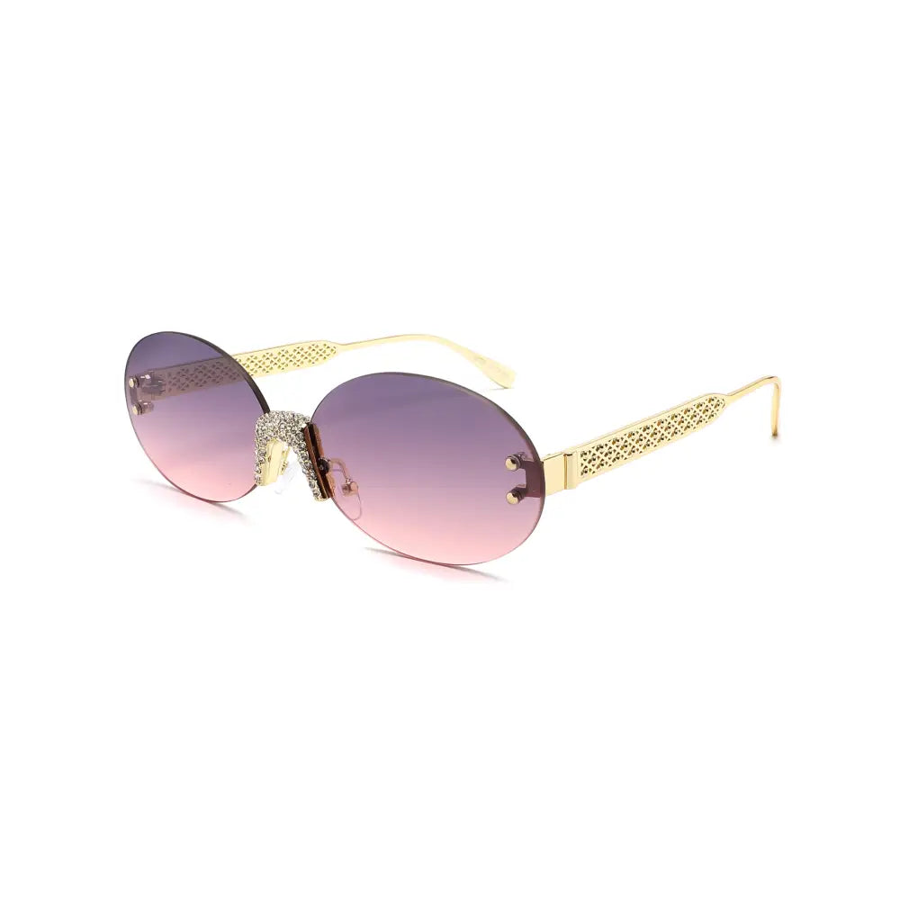 Women's oval sunglasses with colorful lens and rhinestones