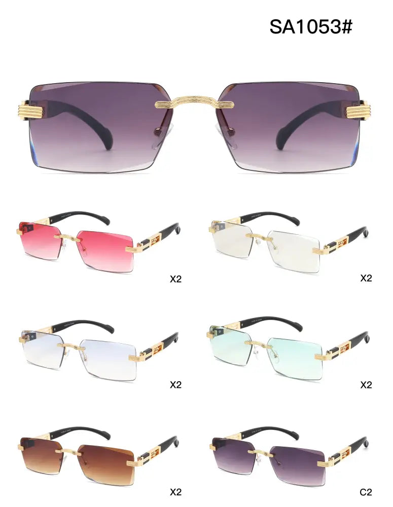 Rectangular gold-rimmed sunglasses with gradient purple lenses and a sleek modern design set of 12 sa1053