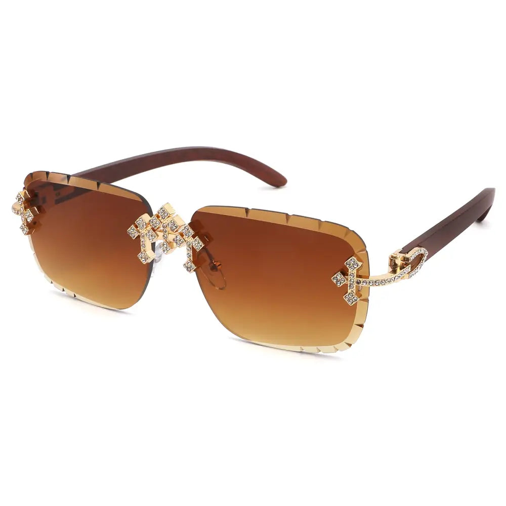 Brown gradient sunglasses with gold-toned frames and sparkling cross-shaped embellishments set of 12