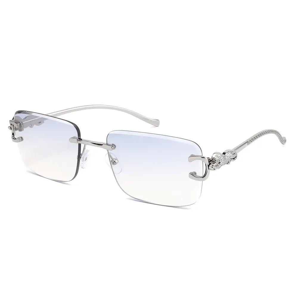Silver-framed rectangular sunglasses with gradient lenses and jeweled temple tips in a set of 12