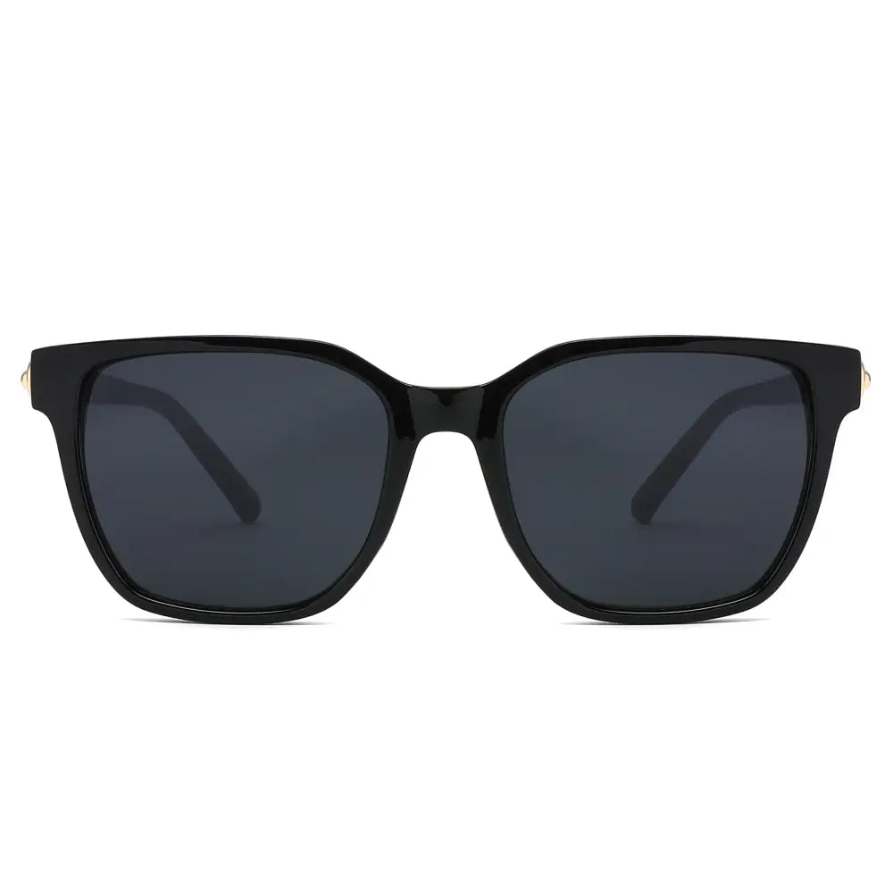 Juego de 12 gafas de sol de montura cuadrada negra con lentes gris oscuro y detalles dorados en las varillas sa1214