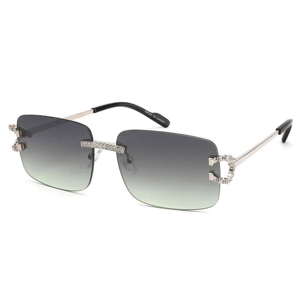 Silver-framed sunglasses with gradient gray lenses and crystal embellishments on temples set of 12 SA1225