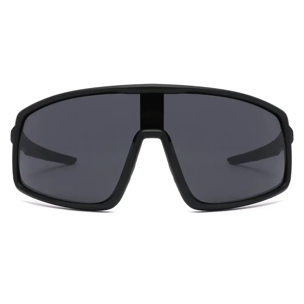 Black sport sunglasses set of 12 with dark gray lenses and sleek modern black frames