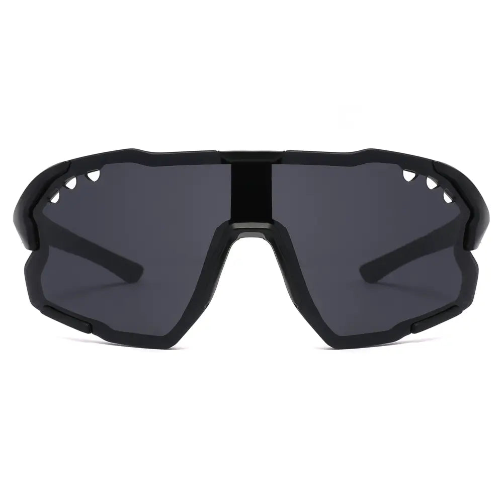 Black sporty cycling sunglasses with dark gray lenses and a sleek aerodynamic frame set of 12 sa1246