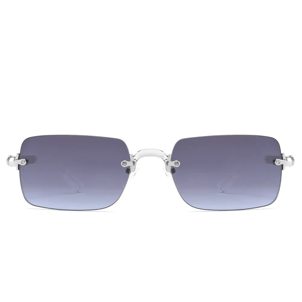 Set of 12 silver-framed rectangular sunglasses with gradient gray lenses and metal frames