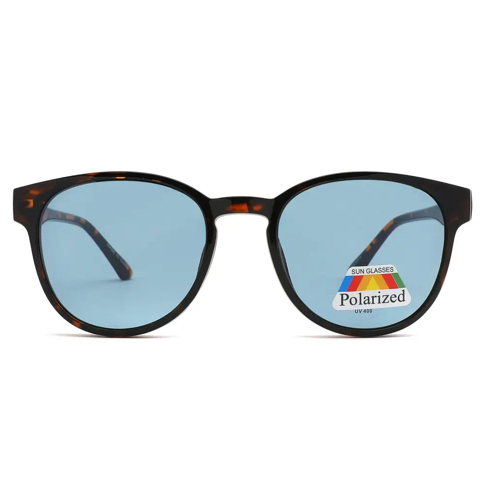 Polarized blue-tinted sunglasses with tortoiseshell acetate frame and blue light blocking polarized clip-on lenses set of 12