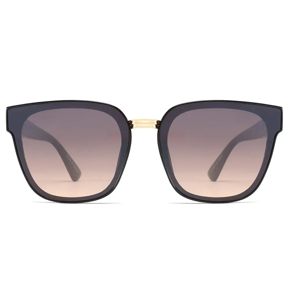 Black square-framed sunglasses with gold-tone bridge and gradient brown to pink lenses set of 12 sa1282