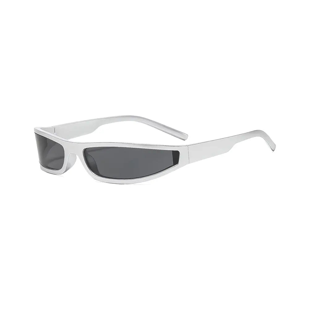 White-framed sunglasses set of 12 with sleek angular design and dark gray lenses