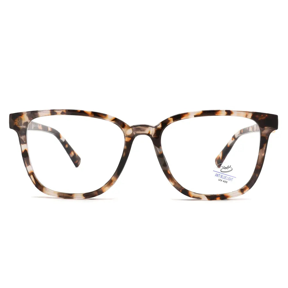 Tortoiseshell rectangular eyeglasses with clear blue light blocking lenses in a set of 12 sa1298