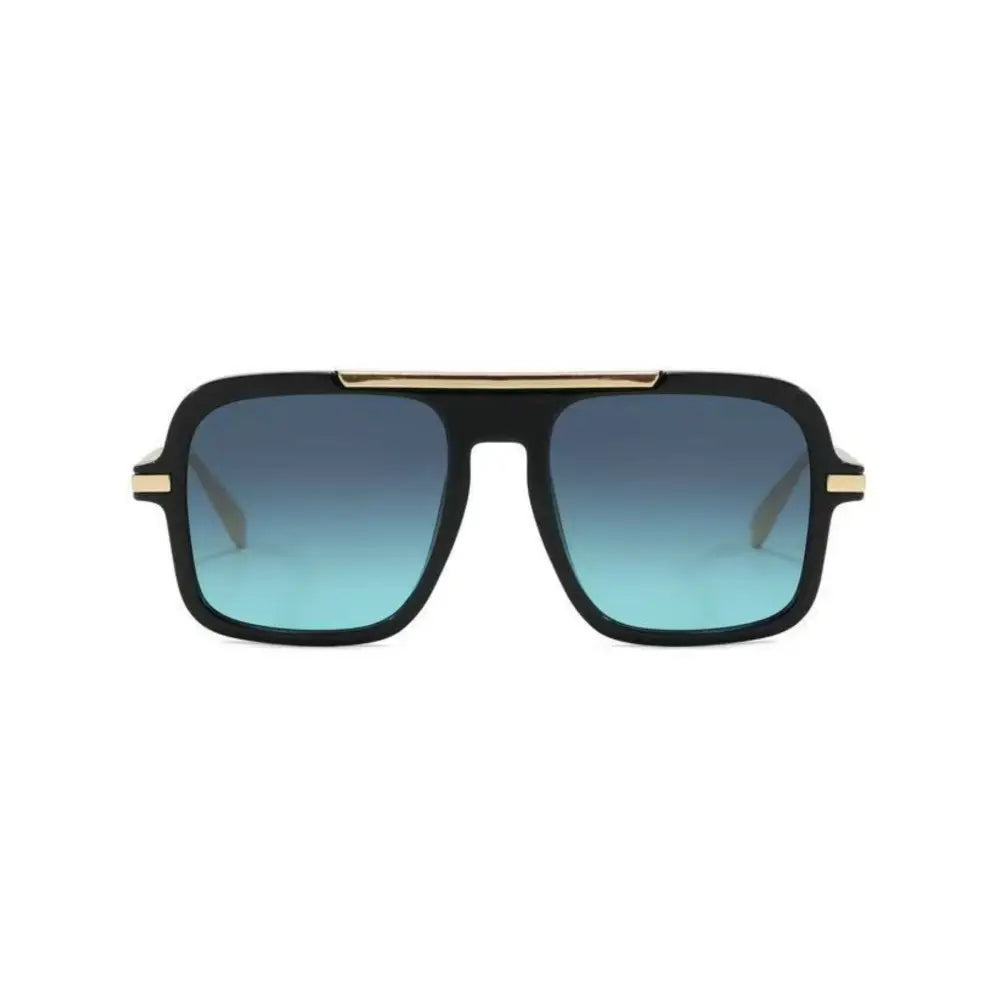 Black-framed aviator sunglasses with gold-tone metal accents and gradient blue lenses set of 12 sa1303