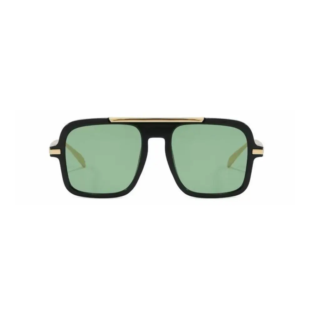 Black-framed aviator sunglasses with gold-tone bridge and temples and green-tinted lenses set of 12