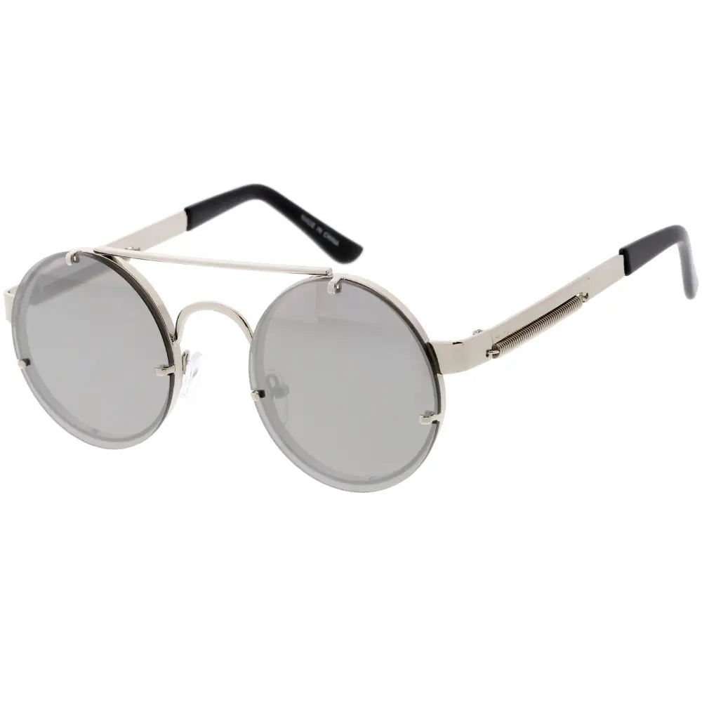 Juego de 12 gafas de sol redondas de montura plateada con lentes de espejo y terminales negros