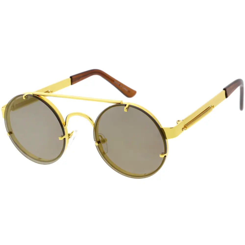 Gafas de sol redondas de montura dorada con lentes degradados marrones y terminales de madera, juego de 12 sa311